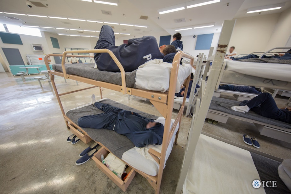 caption: File photo. Male dorm at Port Isabel Detention Center in Los Fresnos, Texas. 