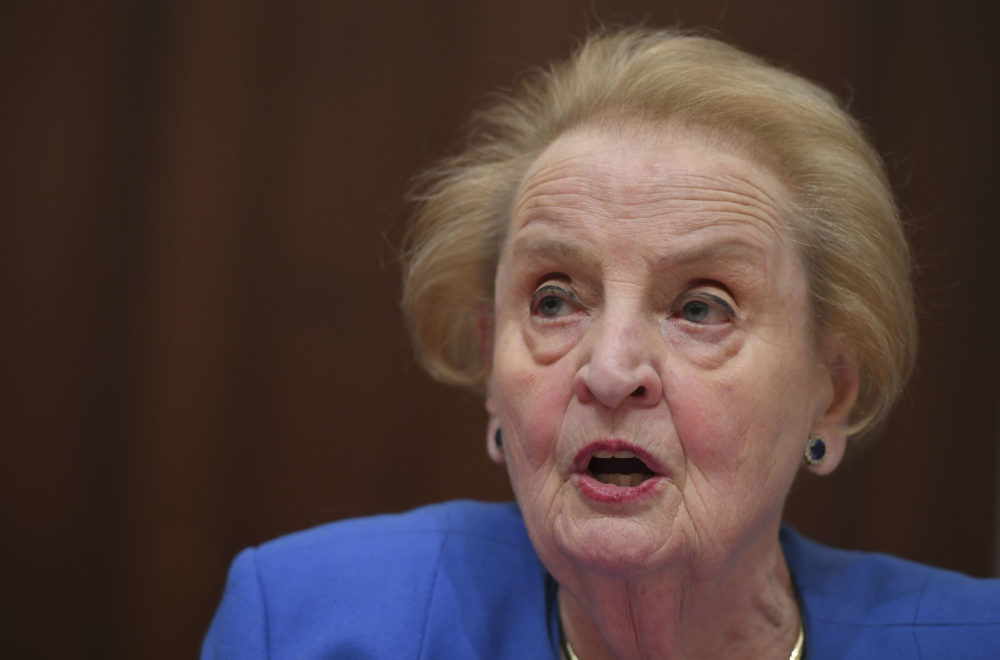 caption: Former US Secretary of State Madeleine Albright speaks during a hearing on "National Security Implications of the Rise of Authoritarianism Around the World" at the Cannon House Office Building on Capitol Hill on February 26, 2019 in Washington,DC. (Mandel Ngan/AFP)