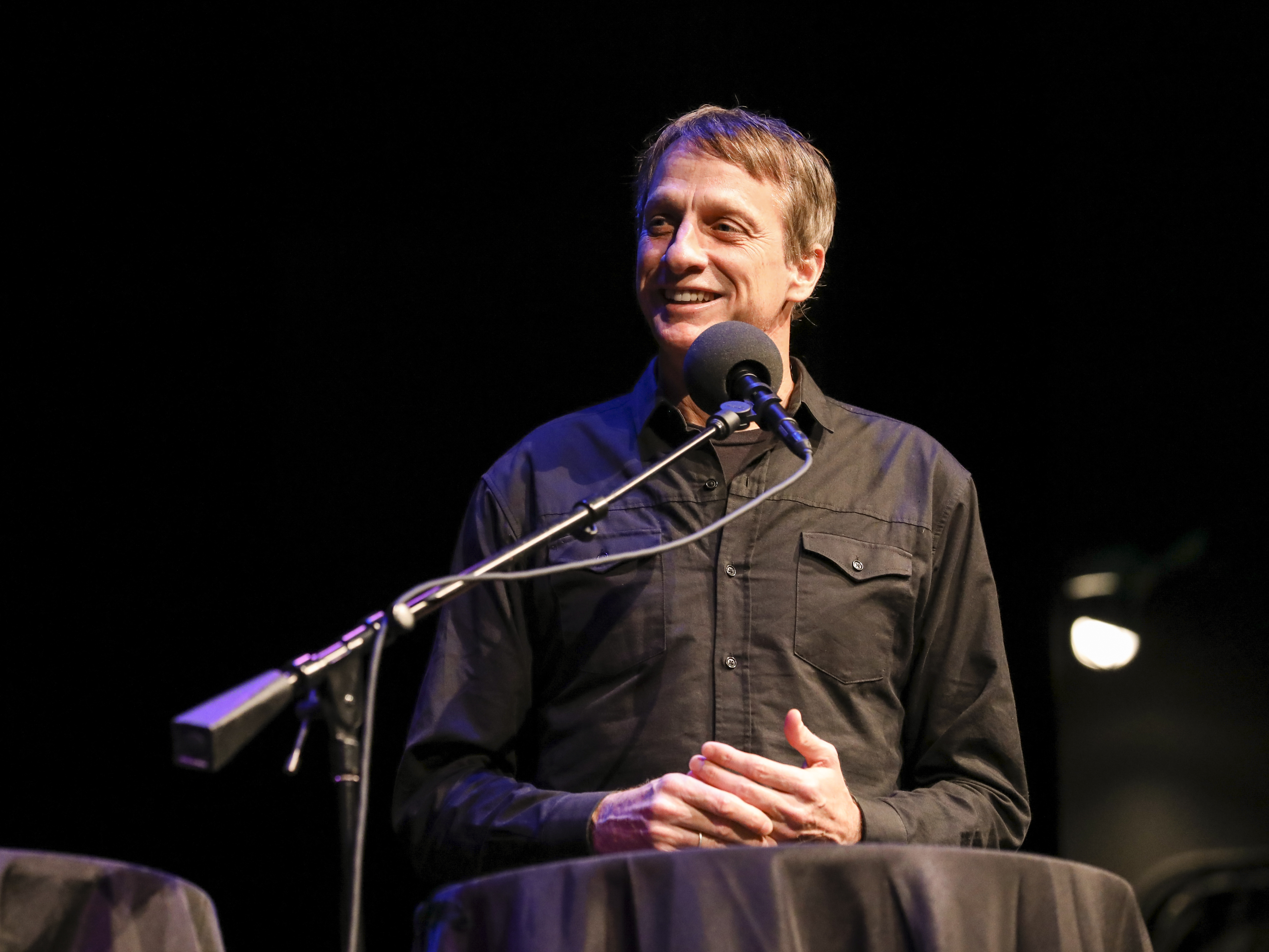 caption: Tony Hawk appears on <em>Ask Me Another</em> at the Balboa Theatre in San Diego, California.