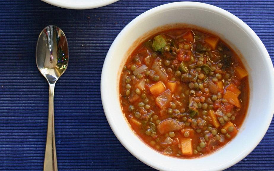 caption: Nutritionist Mary Purdy suggests lentil soup as a way to get needed protein and carbs after a workout.