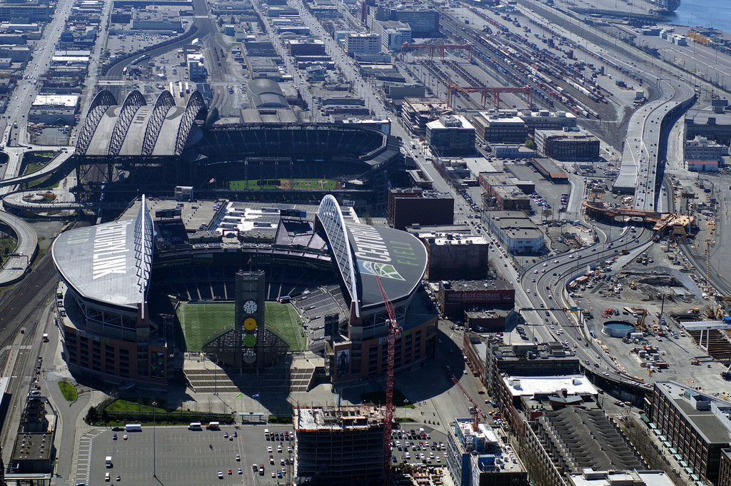 caption: The new proposed arena would sit south of Safeco Field, on Occidental Avenue between Holgate and Massachusetts Streets.