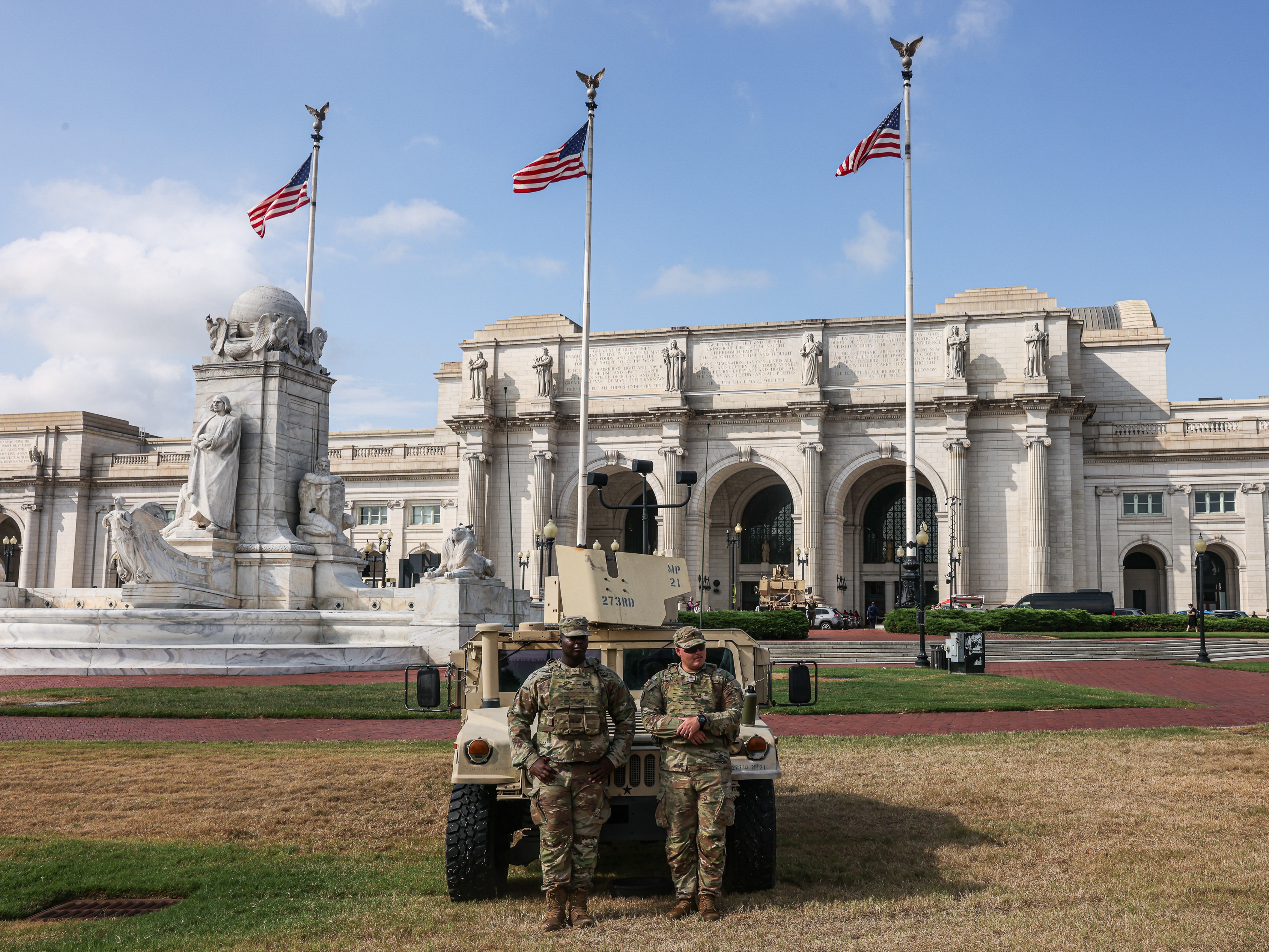 caption: Members of the South Carolina National Guard stand outside Union Station in Washington, D.C., last week.