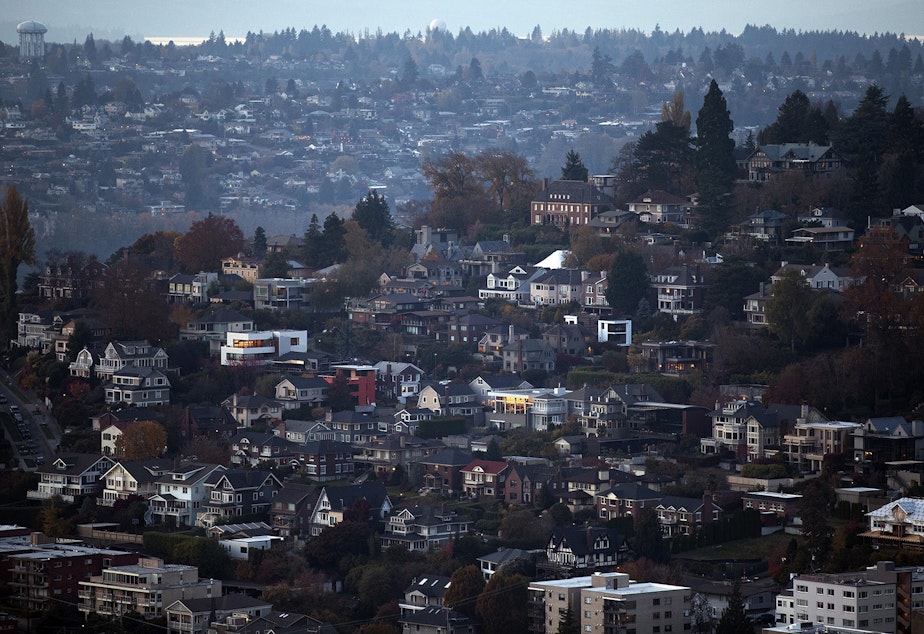caption: Homes in Queen Anne are shown from the Space Needle in November in Seattle. 
