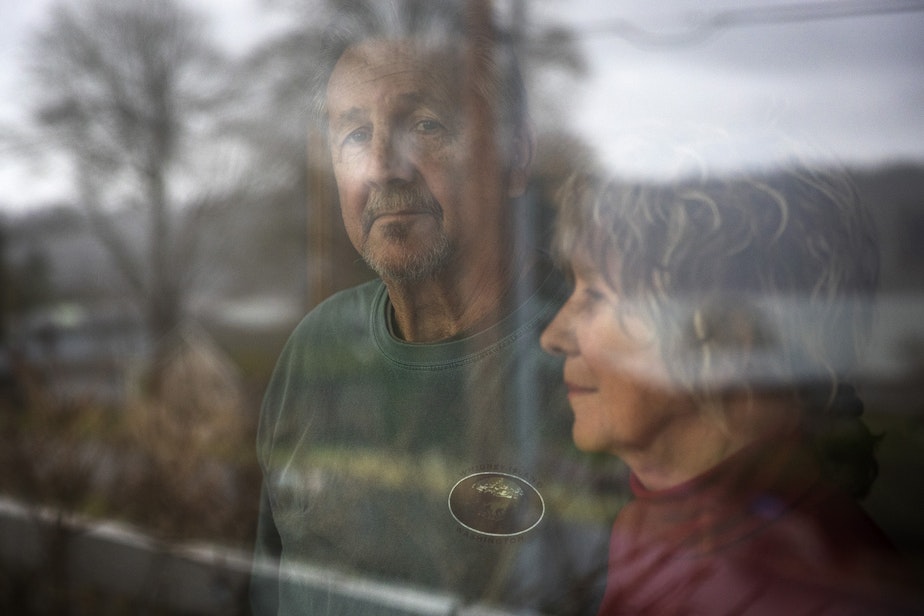caption: Greg and Paulette Beck pose for a portrait at their home on Tuesday, January 22, 2019, on Whidbey Island.