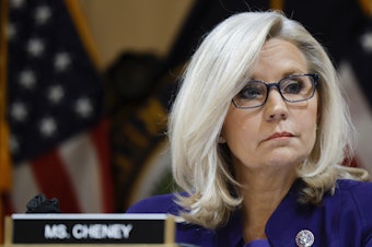 caption: Rep. Liz Cheney, R-Wyo., vice chairwoman of the Select Committee to Investigate the January 6th Attack on the U.S. Capitol, participates in the panel's last public meeting on Dec. 19, 2022 in Washington, D.C.