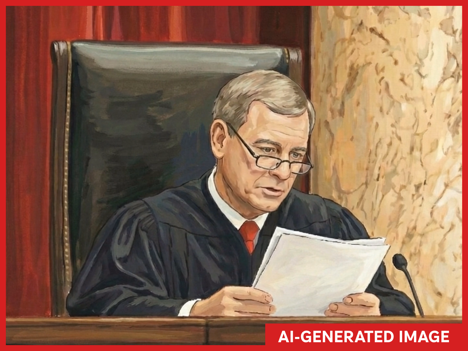caption: On The Docket, a new independent project to expand access to the Supreme Court, is using AI to generate visual depictions of U.S. Supreme Court justices reading their decisions.