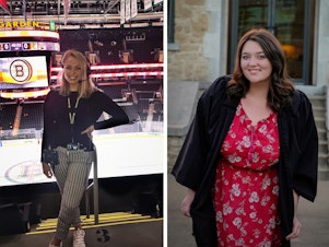 caption: Left: Allie Clancy could not finish her dream internship at Boston's TD Garden arena. (Jonas Spencer/Courtesy of Allie Clancy); Right: Brittany Weaver is about to graduate from College of the Ozarks in Missouri. (Kressa Phillips/Courtesy of Brittany Weaver)