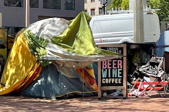 caption: Homeless tent in Portland, Oregon