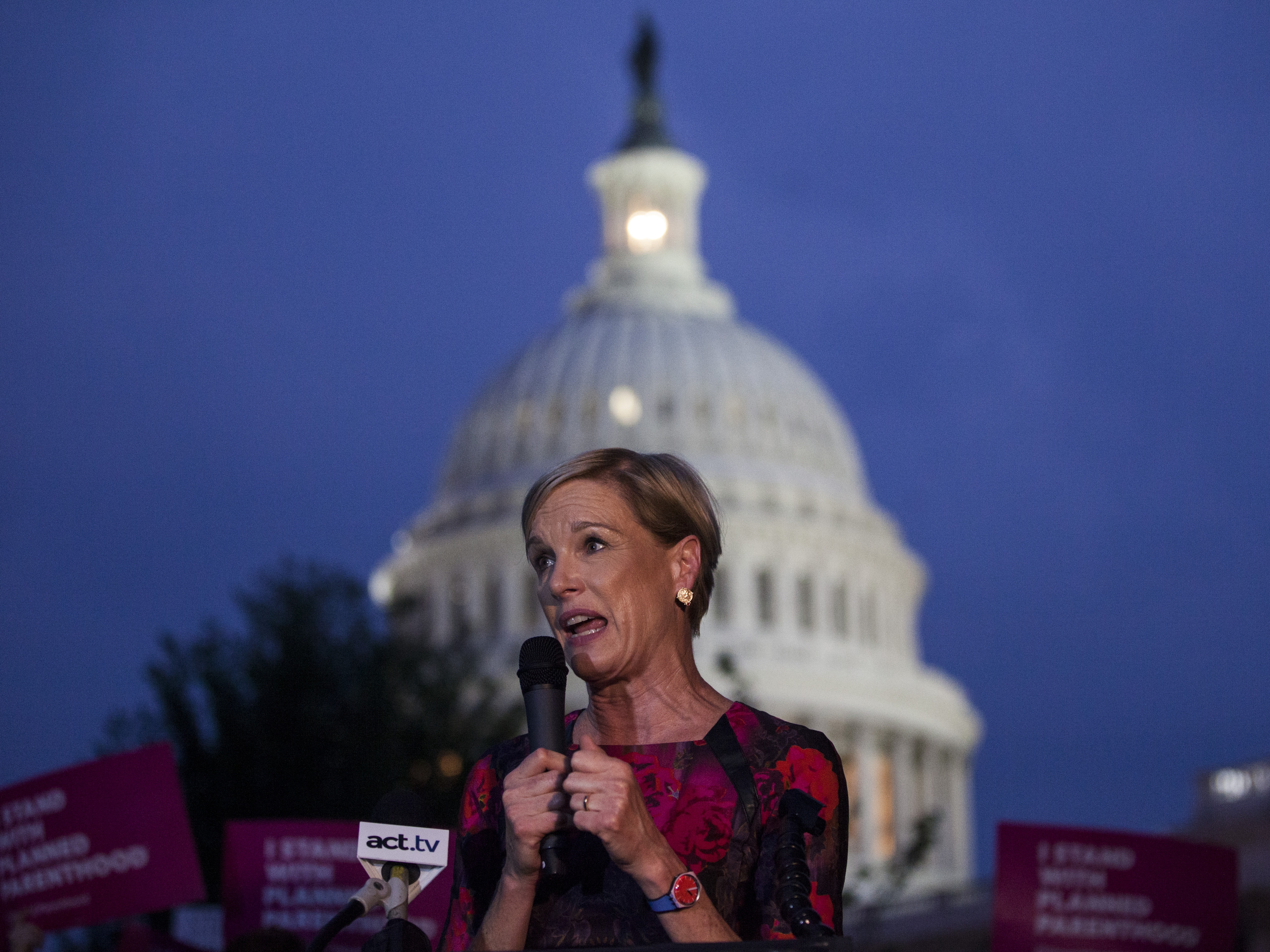 caption: In this file photo, then-Planned Parenthood President Cecile Richards speaks during a rally opposing repeal of the Affordable Care Act outside of the Capitol Building on July 27, 2017 in Washington, DC.
