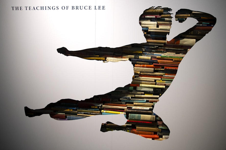 caption: The Be Water, My Friend: The Teachings of Bruce Lee exhibit is shown on Friday, July 8, 2022, at the Wing Luke Museum in Seattle. 