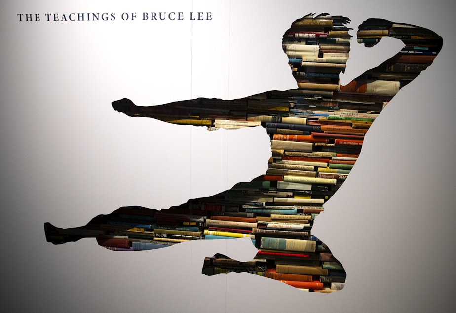 caption: The Be Water, My Friend: The Teachings of Bruce Lee exhibit is shown on Friday, July 8, 2022, at the Wing Luke Museum in Seattle. 