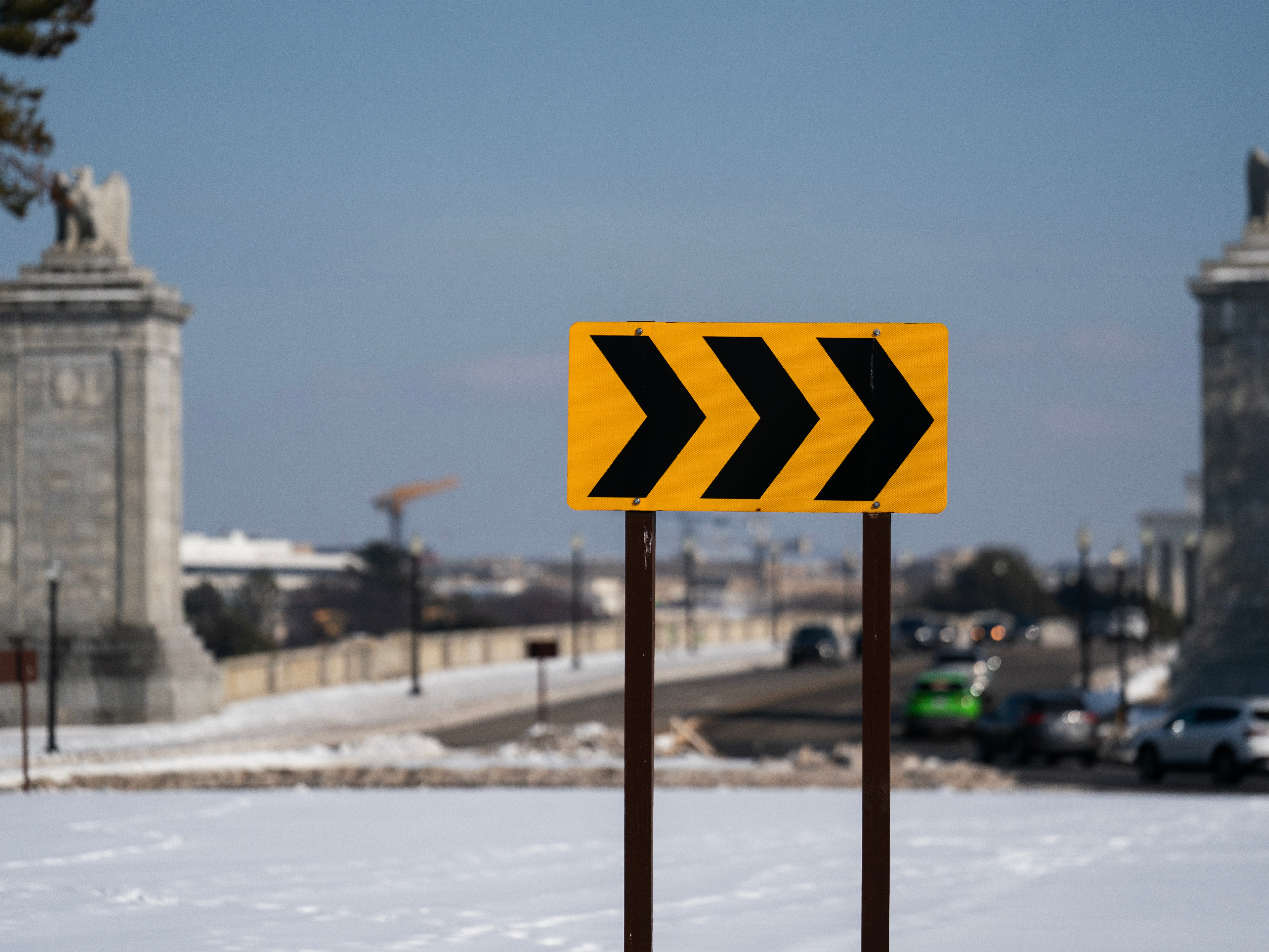 caption: Memorial Circle, the proposed plot of land near Memorial Bridge where the Independence Arch could be built is seen in Washington, Tuesday, Feb. 3, 2026.