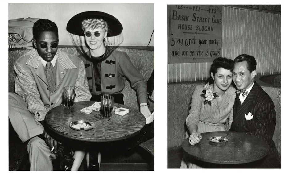 caption: Left, an unidentified couple around 1944. Right, unidentified couple at Basin Street, around 1944. (To help us ID individuals, note the photo number. These are photos #3 and #4.)