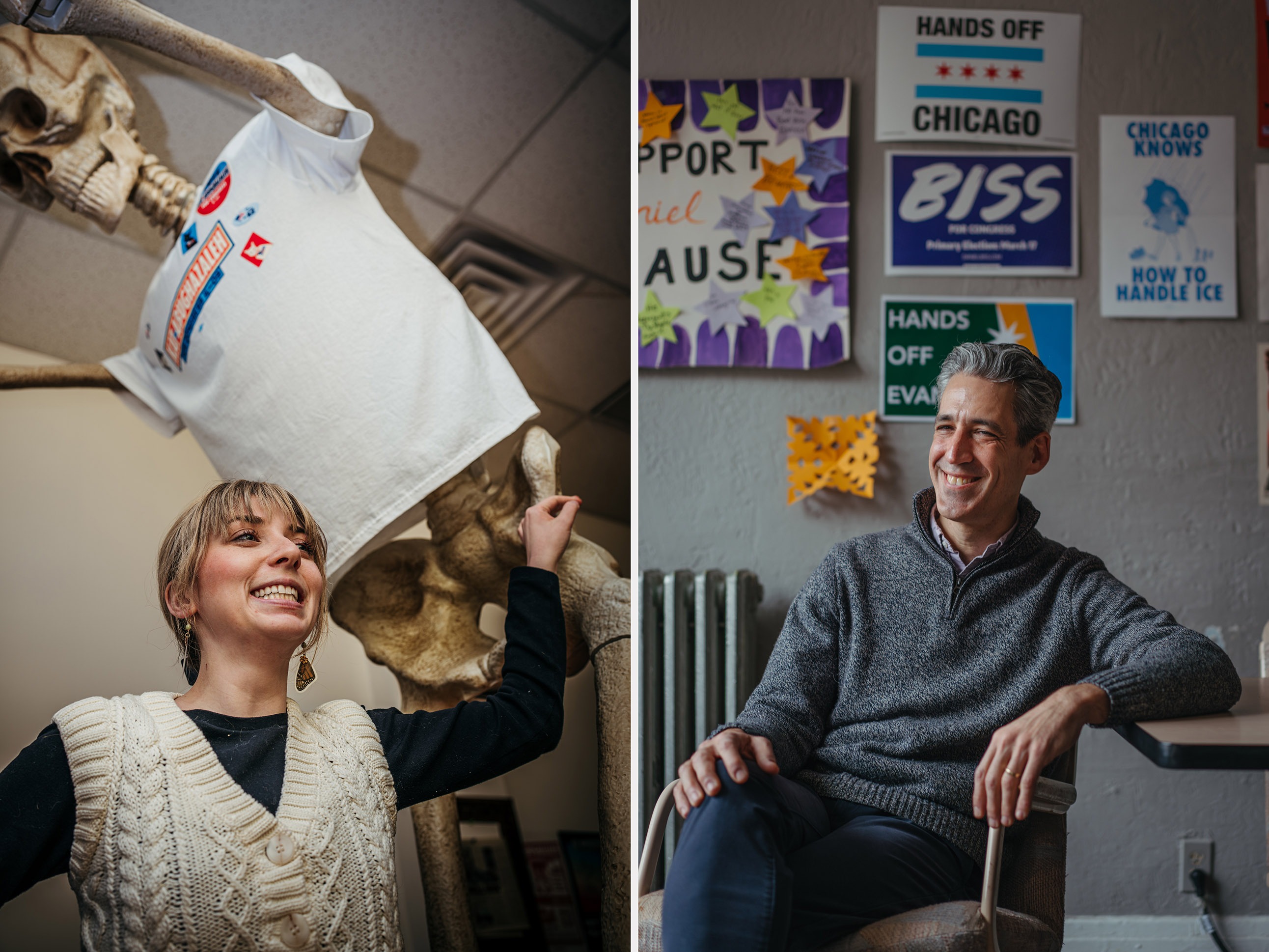 caption: At right, Kat Abughazaleh, a 26-year-old former journalist and content creator and at left, Evanston mayor Daniel Biss, are  running in the Democratic primary for Illinois' 9th congressional district. <br>