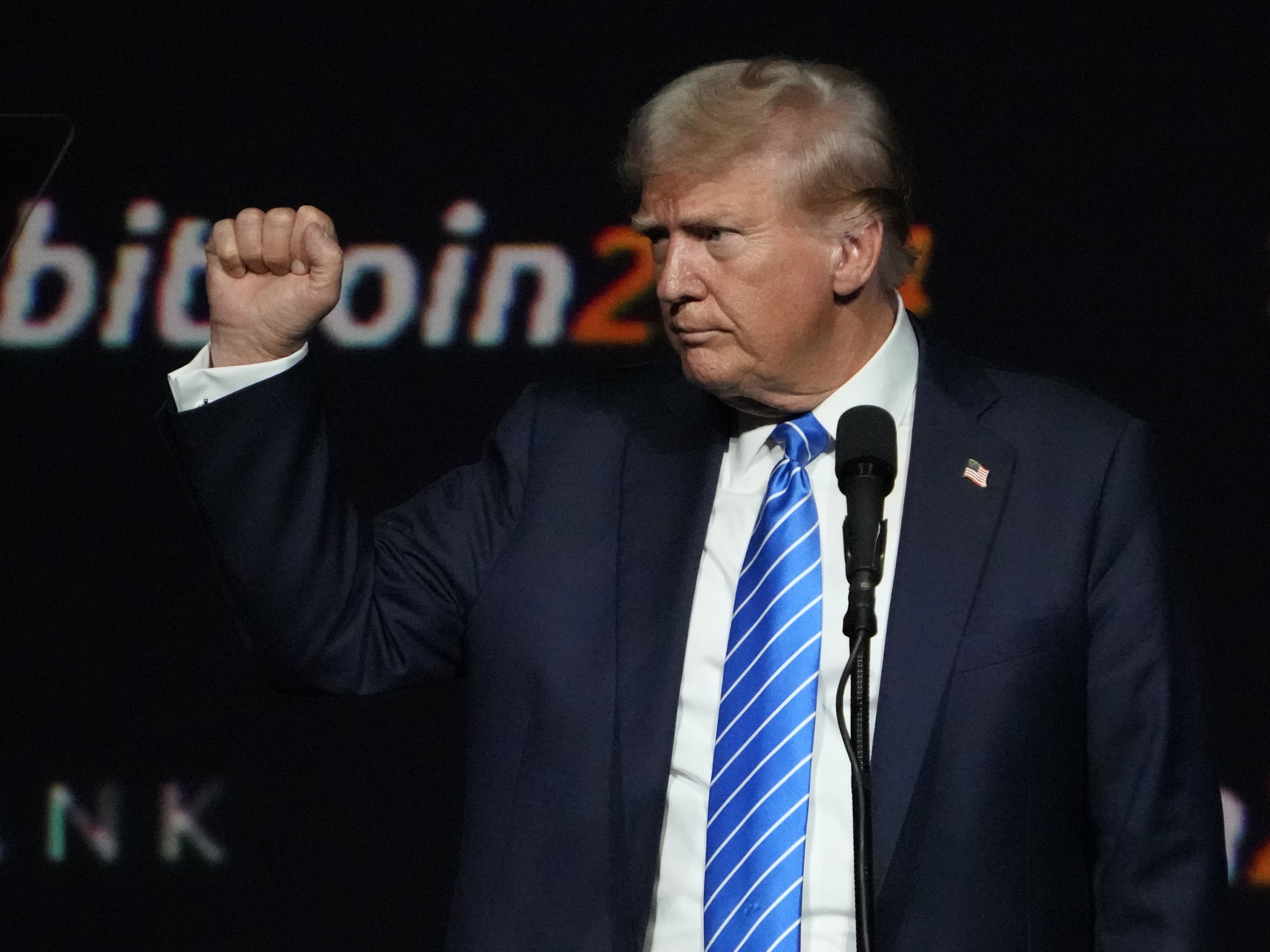 caption: Then Republican presidential candidate former President Donald Trump speaks at the Bitcoin 2024 Conference on July 27, 2024, in Nashville, Tenn.