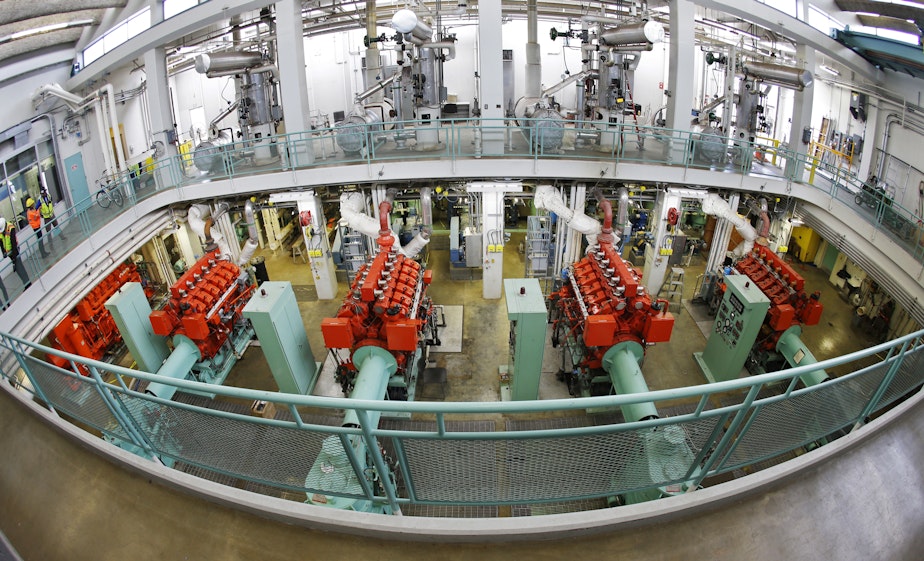 caption: This March 16, 2017, photo shows the sewage pump room at the West Point Treatment Plant in Seattle.