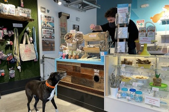 caption: The Seattle Barkery has enjoyed 17 months of free rent from Amazon during the pandemic, and is currently paying partial rent, according to its owner Dawn Ford.