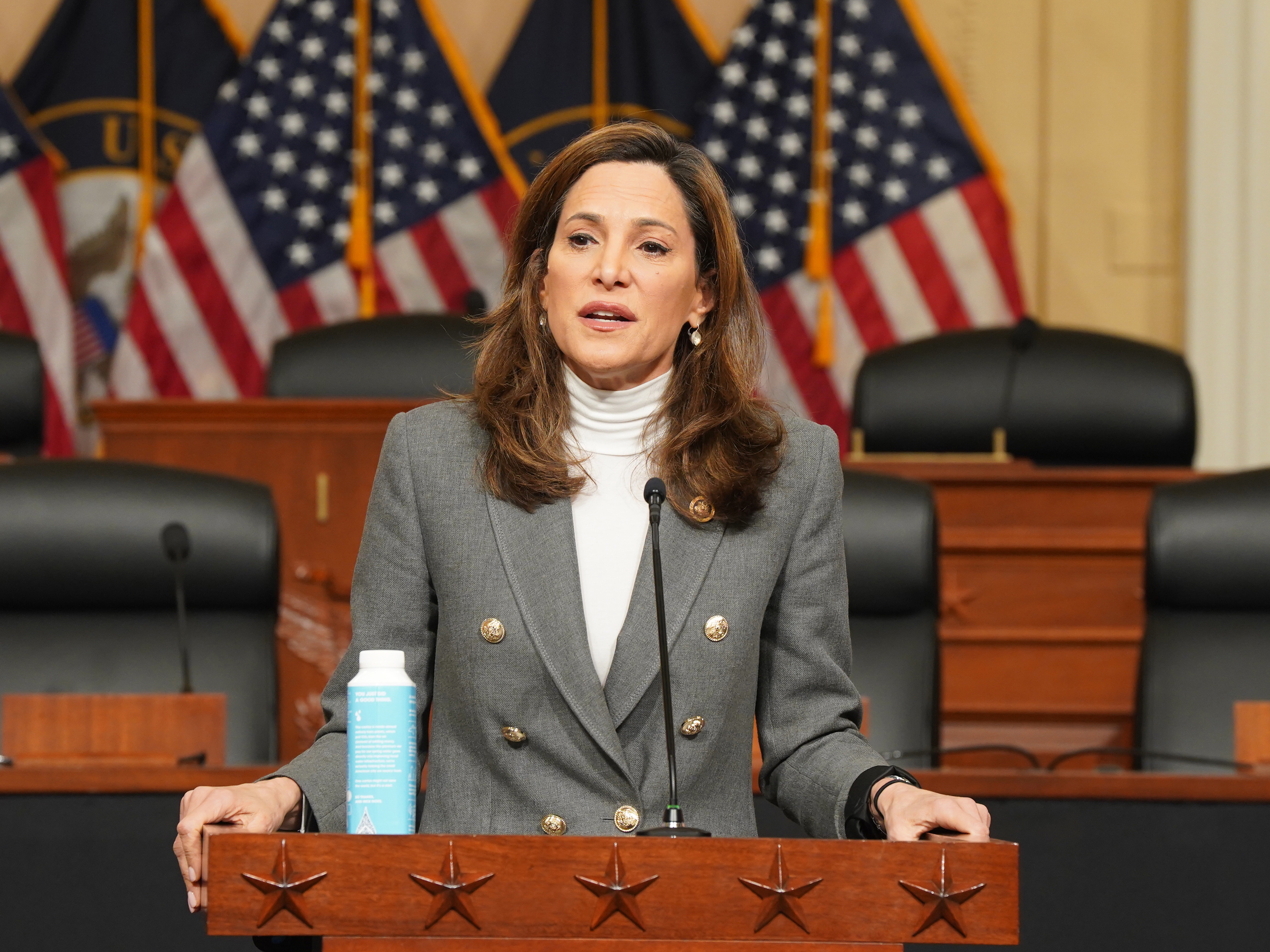 caption: In this file photo, Rep. Maria Elvira Salazar, R-Fla., speaks during an event on Capitol Hill on May 1, 2024 in Washington, DC.
