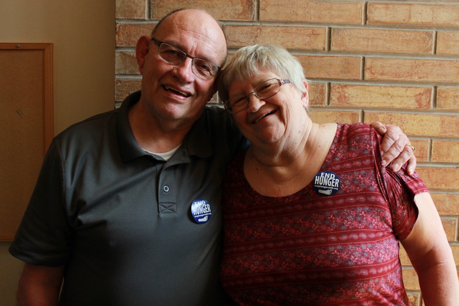 caption: Don Trump, left, and his wife Phyllis Trump at an event in Des Moines, Washington, to end hunger. They have attended the event for 27 years. 