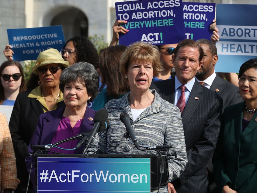 caption: Democratic Sen. Tammy Baldwin in Washington, D.C., in 2019. Her state of Wisconsin now has near total ban on abortion under an 1849 law.