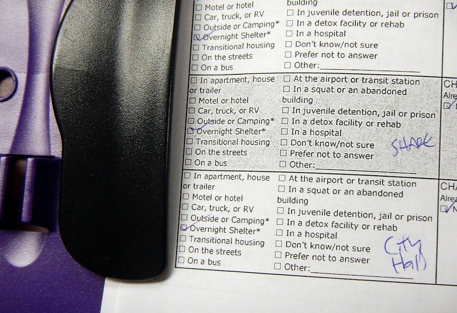 caption: A clipboard used for King County's annual One Night Count.