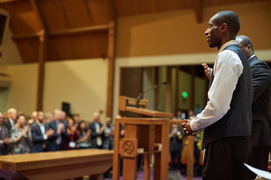 caption: Marcus Green at Seattle's Mount Zion Baptist Church on Jan. 15, 2016.