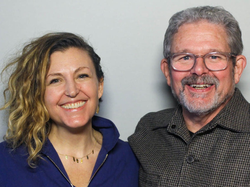 caption: Kate Quarfordt and Kevin Craw at their StoryCorps interview in New York.