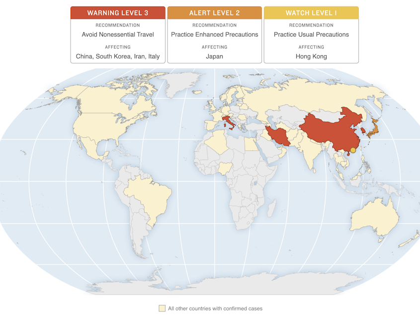 map of CDC Advisories