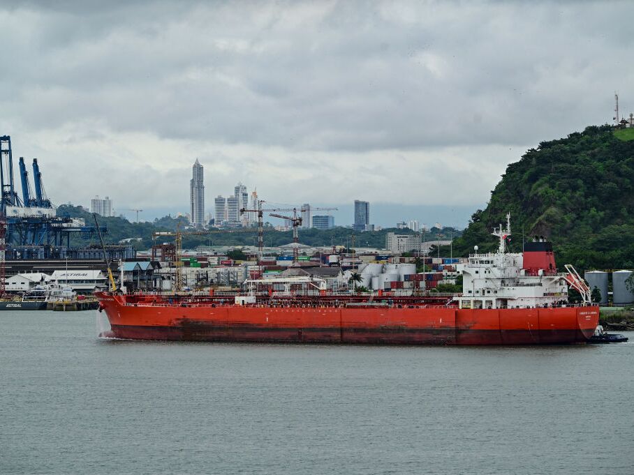 caption: A tanker ship enters the Panama Canal on Oct. 25, 2024. President-elect Donald Trump raised the idea that the U.S. should reclaim ownership of the canal.