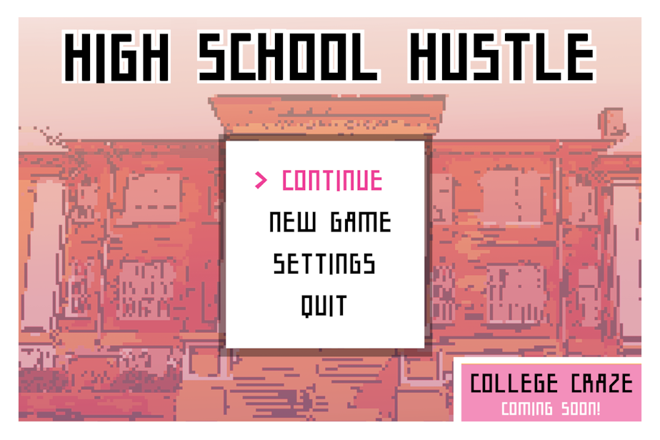 caption: The loading screen of "High School Hustle," the (fictional)  video game. Can you level up without breaking down?