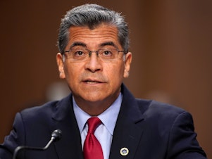 caption: Secretary of Health and Human Services Xavier Becerra said the overdose epidemic has grown so severe, new measures are needed to keep people with addiction alive. He is seen here on Capitol Hill in September.
