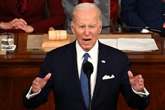 caption: President Biden delivers the 2023 State of the Union address.