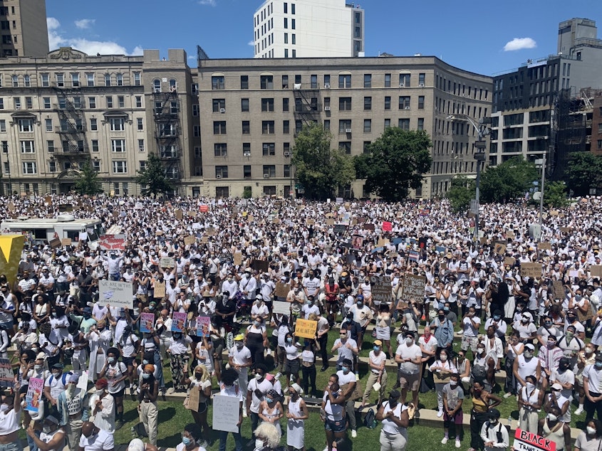 caption: On June 14, an estimated 15,000 people gathered in Brooklyn to rally for Black trans lives in the Brooklyn Liberation march.