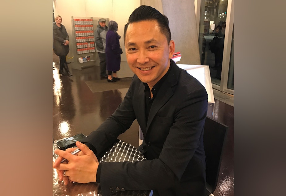 caption: Author Viet Thanh Nguyen at Seattle Public Library