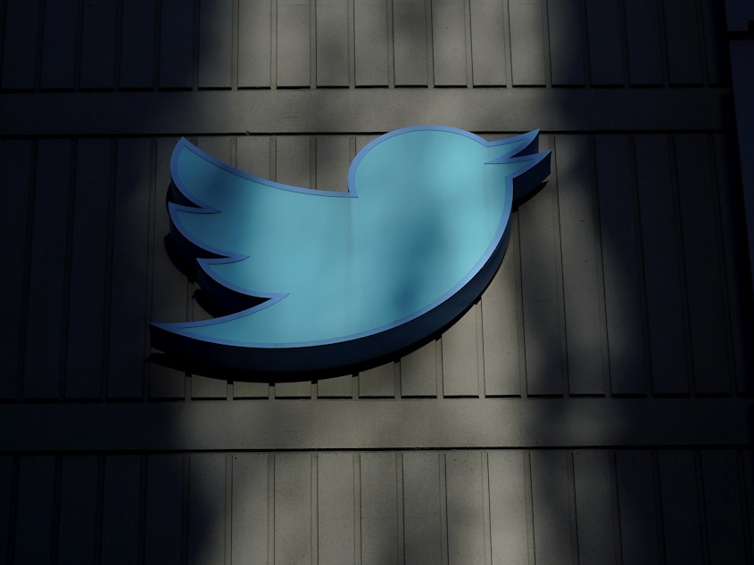 A sign at Twitter headquarters is shown in San Francisco on Nov. 18, 2022.