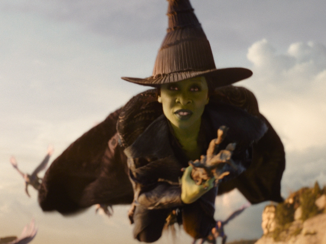 caption: Cynthia Erivo is Elphaba in <em>Wicked: For Good</em>, directed by Jon M. Chu.