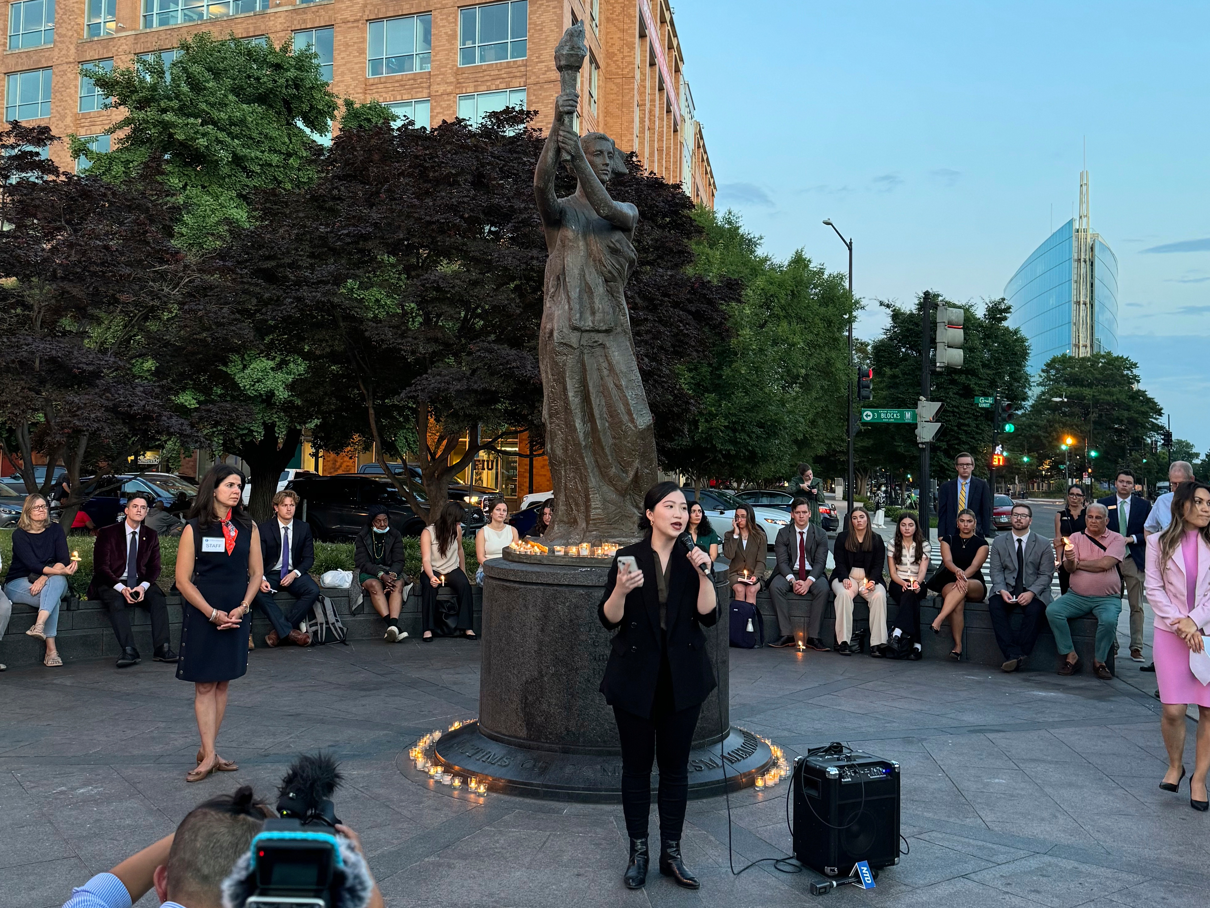 caption: Anna Kwok speaks during an event commemorating China's June 4, 1989 Tiananmen Square crackdown on pro-democracy movement in Washington D.C., on June 3, 2024.
