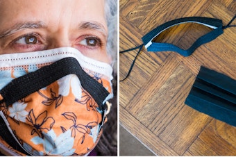 caption: According to the CDC using a brace or mask fitter over a disposable mask or a cloth mask is a good way to make your mask more secure and prevent leaks.