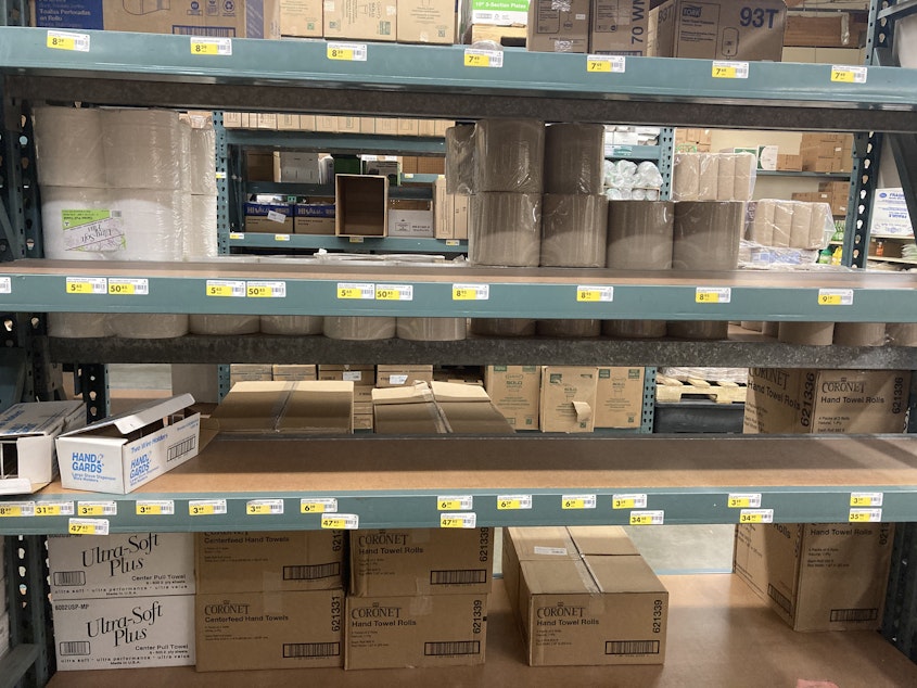 caption: When I first saw the empty shelves, it scared me. We had run out of gloves and my mom rushed me to the only store we knew that carried gloves. However, I was met with an empty shelf and left the store with no gloves. I wondered how I would protect myself.