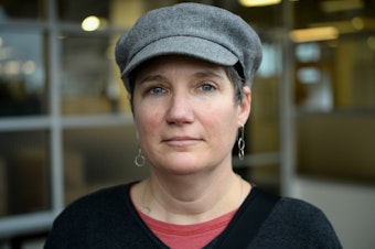 caption: Confronted with hate speech in the Ballard neighborhood of Seattle, Amy Kastelin said 'that's unacceptable.'