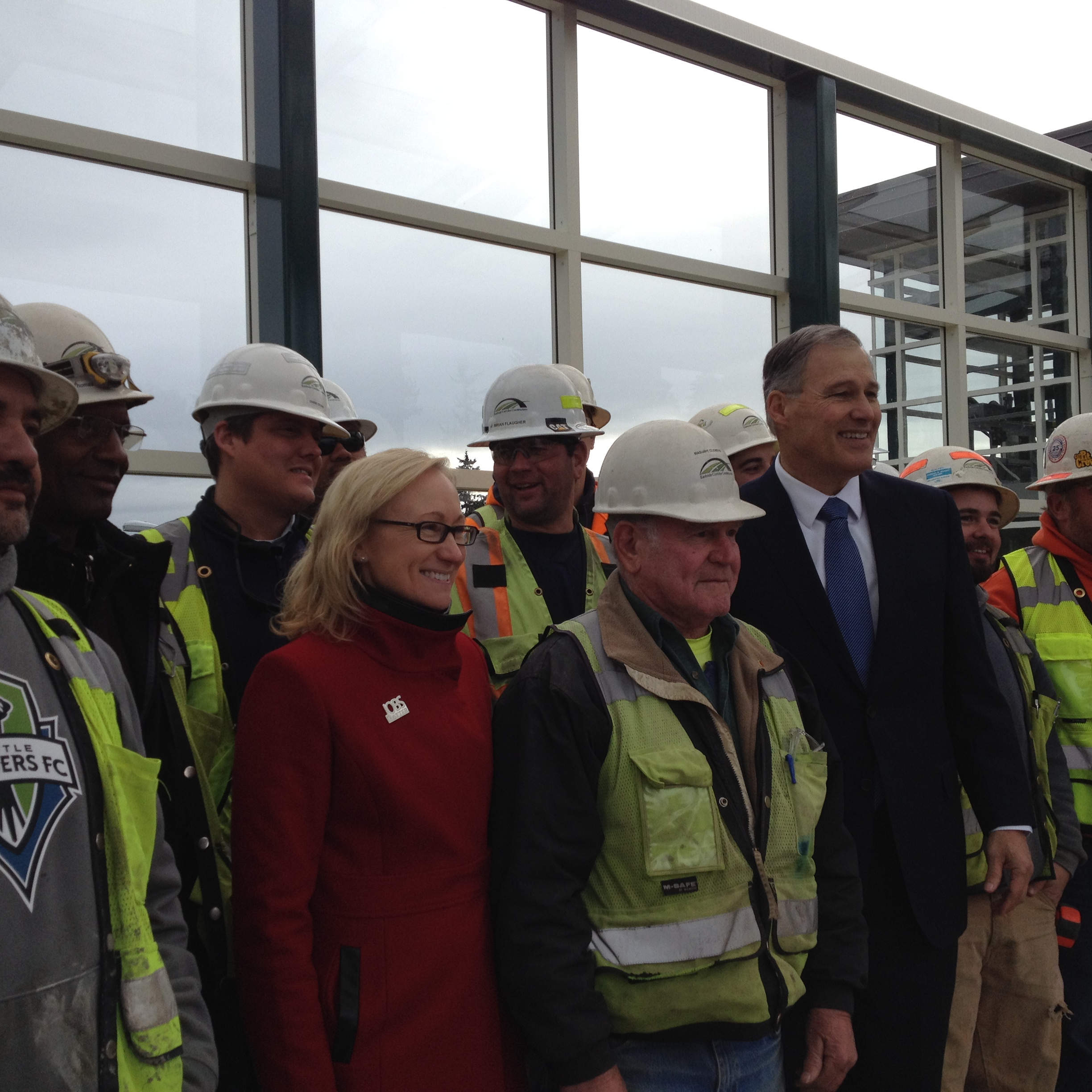 caption: Governor Jay Inslee unveiled a new transportation plan at a Eastside Transit Project site atop SR520 on Tuesday, Dec. 16, 2014