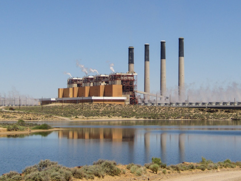 caption: The Jim Bridger coal plant in Point of Rocks, Wyo., powers more than a million homes across six Western states. It consumes more water than any other coal plant in the West, according to the federal government.