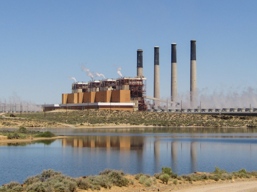 caption: The Jim Bridger coal plant in Point of Rocks, Wyo., powers more than a million homes across six Western states. It consumes more water than any other coal plant in the West, according to the federal government.