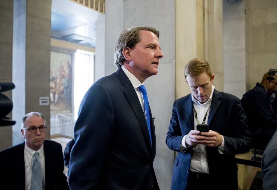 caption: Former White House Counsel Don McGahn arrives for an event at the Department of Justice in May 2019. On Monday, a federal judge ruled he must testify to House lawmakers who have attempted to subpoena him in the fact of White House orders from McGahn to no comply.