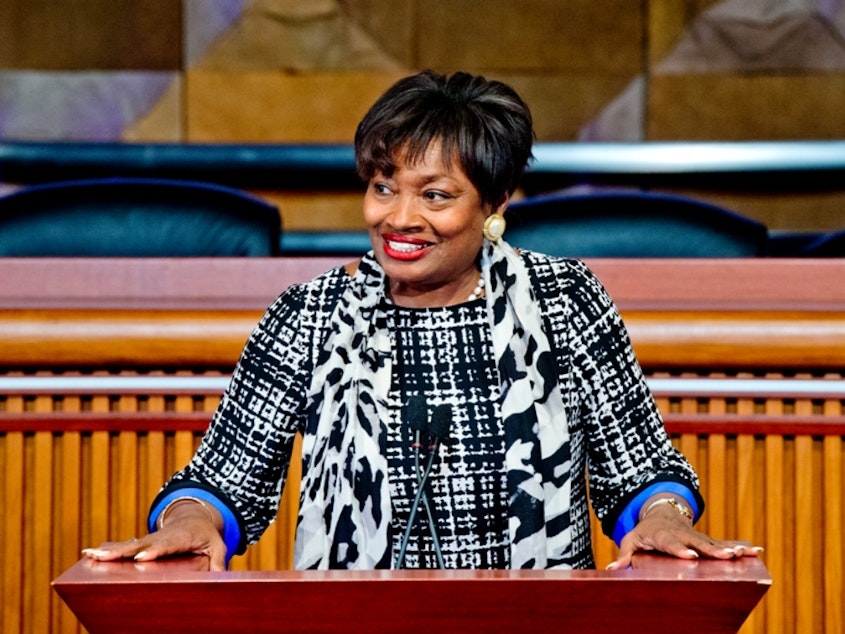 caption: Senator Andrea Stewart-Cousins, leader of the democrats in New York's state senate, which just won a majority after ten years out of power. She has expressed deep concerns about Amazon's HQ2 deal with New York and has called for accountability.