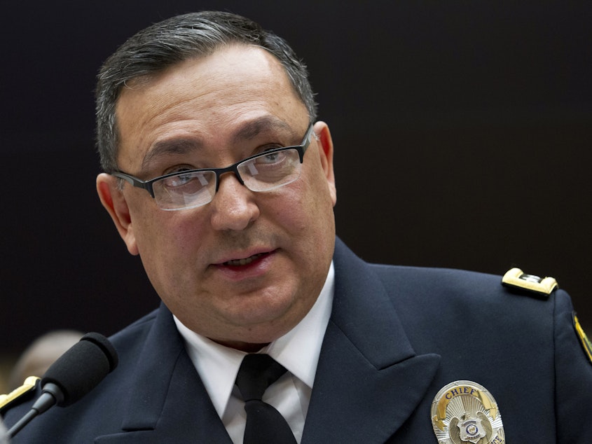 caption: "The discharge of those 21 shots for those four members of the Houston Police Department are not objectively reasonable,"Houston Police Chief Art Acevedo said of the deadly encounter with Nicolas Chavez in April.