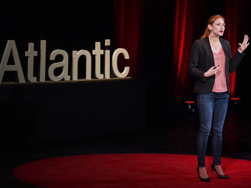 caption: Rachel Wurzman on the TED stage.