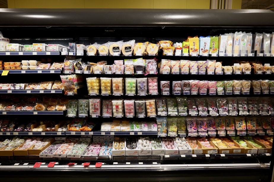 caption: The snack aisle at Uwajimaya. More than half of the store's inventory comes from Asia.