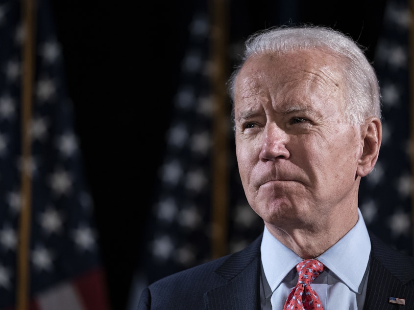 caption: Former Vice President Joe Biden called on President Trump to have a more urgent response to the coronavirus crisis on Monday, in an address streamed on his website. His campaign plans more frequent virtual appearances while campaign events are suspended.