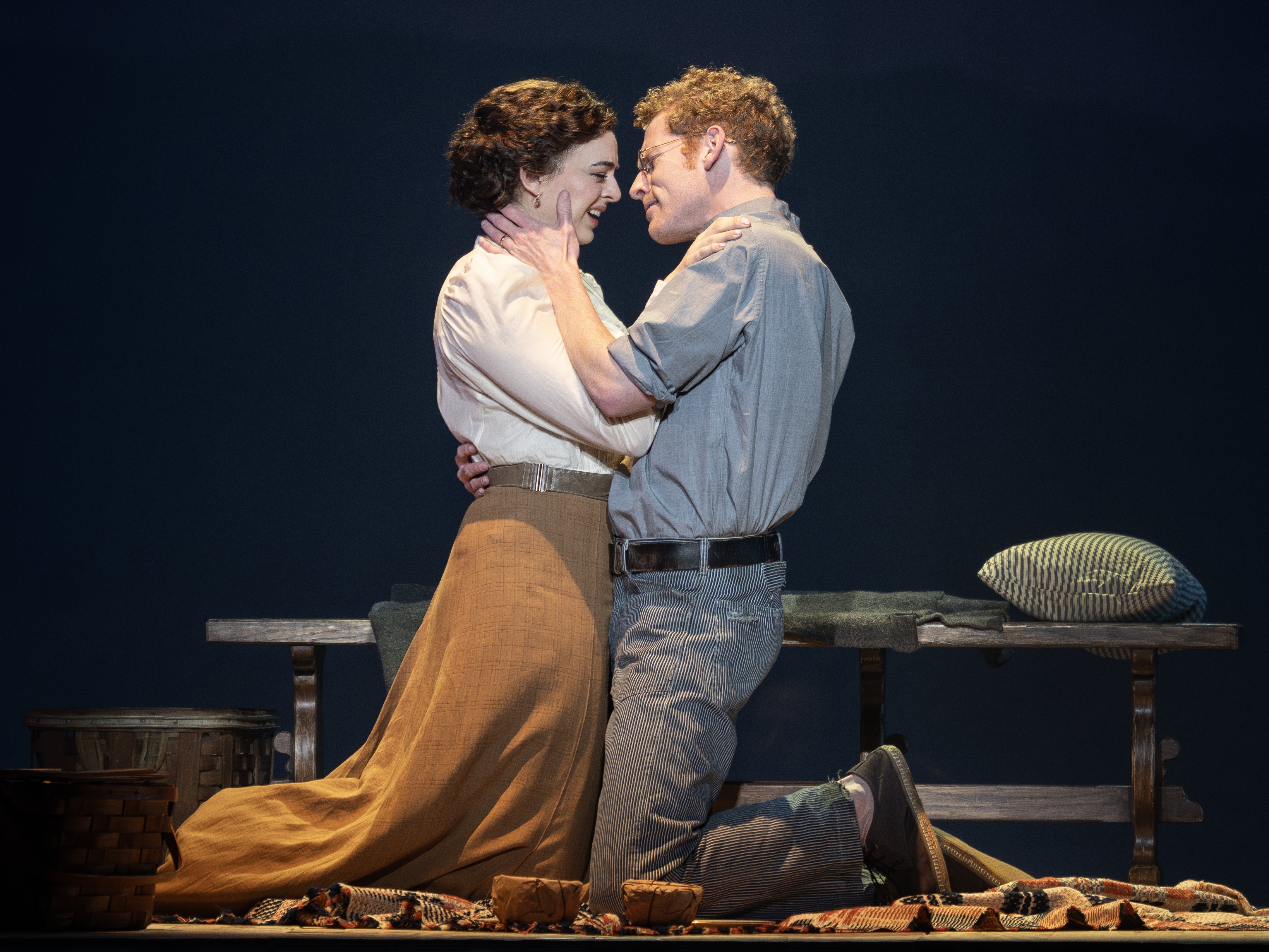 caption: Talia Suskauer and Max Chernin play Lucille and Leo Frank, in the national tour of <em>Parade</em>, about a Jewish man falsely accused of murder in 1913.  <em>Parade</em> ends its tour at the Kennedy Center in Washington D.C., amid a rise in antisemitic hate.